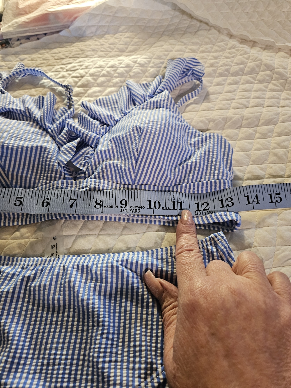 Blue & White Striped Ruffle Bikini Set - Picture 5 of 7